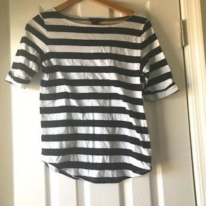 Ann Taylor black white stripe t shirt sleeve cuff